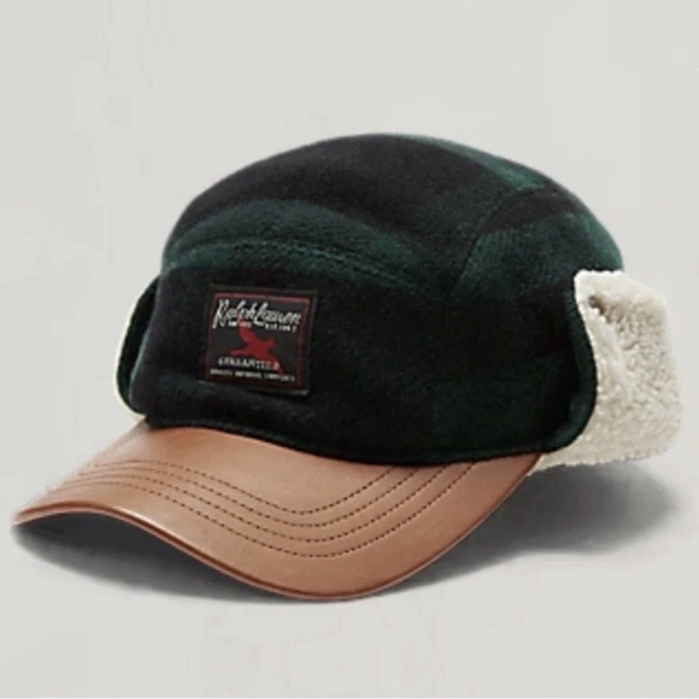 Polo Ralph Lauren Country Buffalo Check Wool-Blend Earflap Cap Hunter Hat Green